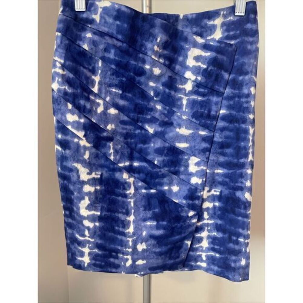 Anthropologie Eva Franco Pencil Skirt 0 Blue Tie Dye Pleated‎ Front Casual Boho